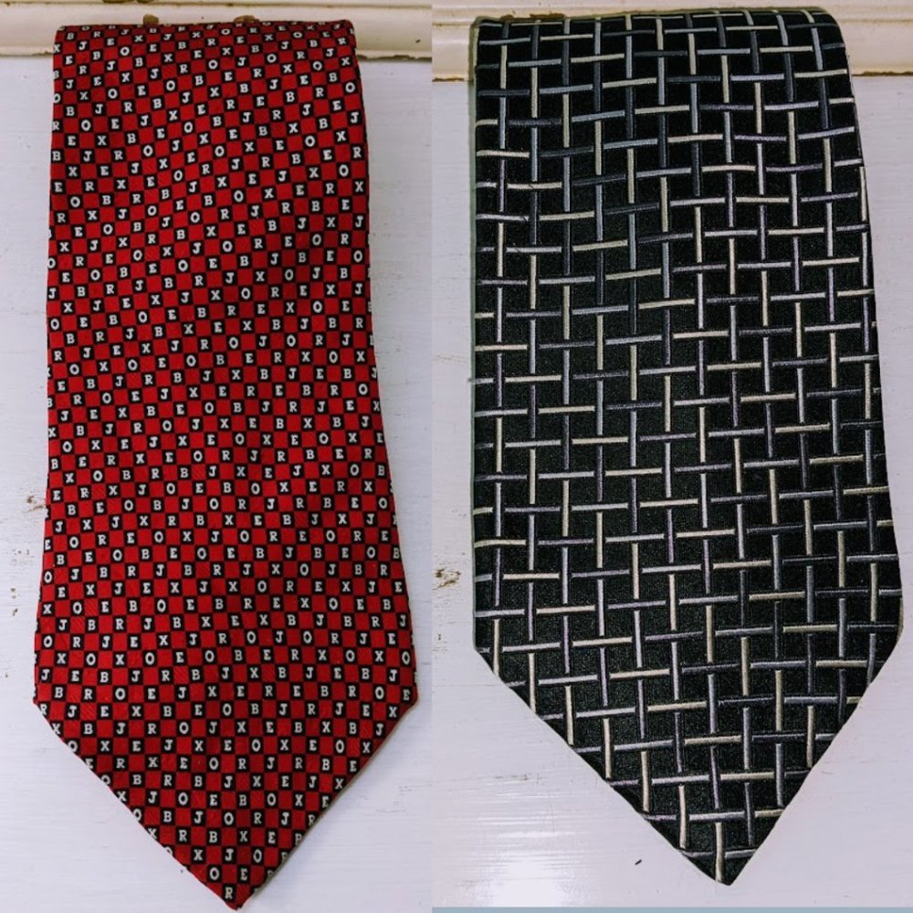 Pair of 2 Men's 100% Imported & Silk Ties Blue & Metallic Arrow & Red Joe Boxer